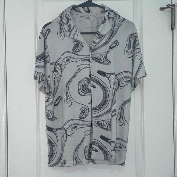 Zara Swirl Pattern Button-Up Short Sleeve Shirt, Size S - Picture 1 of 3